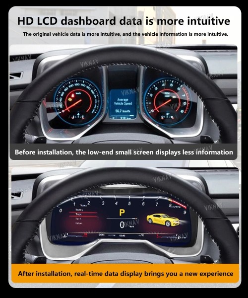 Viknav Upgrade Digital Gauge Cluster for Chevrolet Camaro 2010 -2015 Speedometer Multimedia IPS LCD Dashboard Stereo Instrument Unit