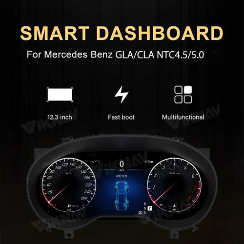 Viknav 12.3 Inch Digital Cluster Car Speedometer For Mercedes Benz GLA/CLA 2015-2018 Linux System Car Instrument Cluster Screen Instrument Replacement (NTG4.5/5.0)