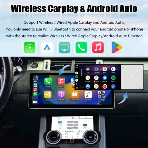 Viknav 12.3 inch Android Radio For Land Rover Range Rover Evoque L538 2013-2017 Multimedia Player GPS Navigation Stereo Wireless Carplay Android Auto Touch Screen