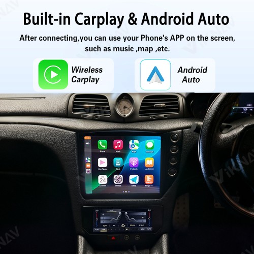 Android System 10 Inch Car Radio For Maserati GT GC GranTurismo 2007-2017 Auto Stereo Wireless Carplay GPS Navigation Multimedia Player RHD Touch Screen 128GB With Air Conditioning Panel(Black+AC)