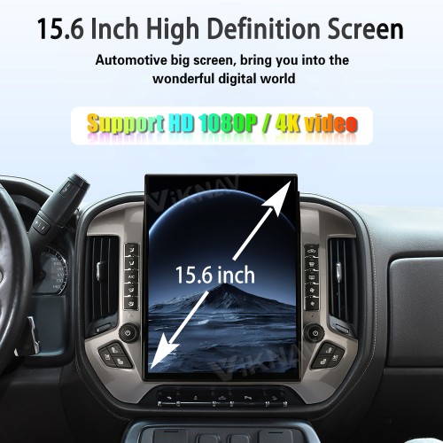 Viknav 15.6 Inch Larger Screen Car Radio For Chevrolet Silverado / GMC SIERRA 2014-2018 Android Head Unit Wirless Carplay GPS Navigation Player Autoradio (Silvery 128GB)