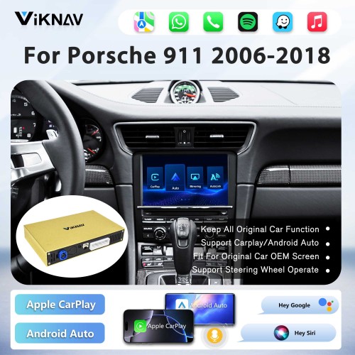 Viknav Linux System Wireless Carplay Android Auto Decoder Box for Porsche 911 2006-2018 Upgrade Interface Autolink Airplay Decoding Box