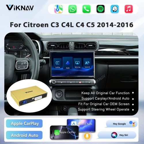 Viknav Linux System Decoder Box for Citroen Wireless CarPlay Android Auto Upgrade Interface Retain OEM CUE Screen & Functions