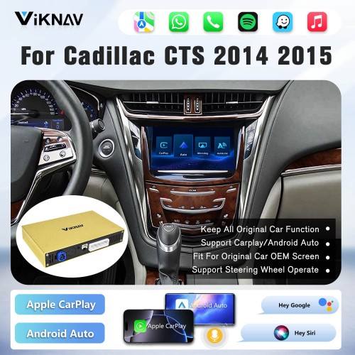 Viknav Linux System Wireless Carplay Android Auto Decoder Box for Cadillac CTS 2014-2015 Upgrade Interface Retain OEM Screen & Functions