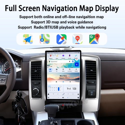 Viknav 13.8 inch Touch Screen Android Car Radio For Dodge RAM 2008- 2012 Wireless Carplay GPS Navigation With 13.1 Inch Car Speedometer
