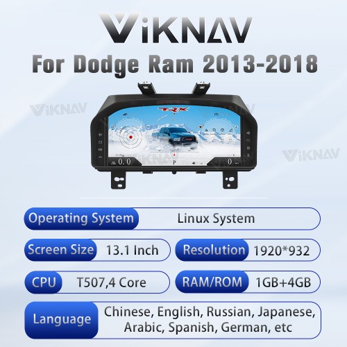 Viknav 14.4 inch Touch Screen Android Car Radio For Dodge RAM 2013- 2018 Wireless Carplay GPS Navigation With 13.1 Inch Car Speedometer