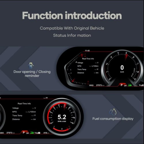 Viknav 12.3 Inch LCD Digital Cluster Car Speedometer For Infiniti Q70 2013-2019 Linux System Car Instrument Cluster Screen Instrument Replacement