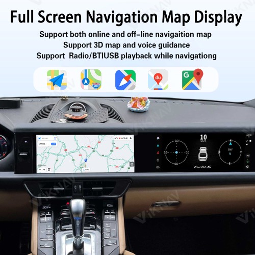 Android System 12.3 Inch+12.3 Inch Car Radio For Porsche Cayenne 2010-2017 Auto Stereo Wireless Carplay GPS Navigation Multimedia Player 128GB Dual Touch Screen (Black)