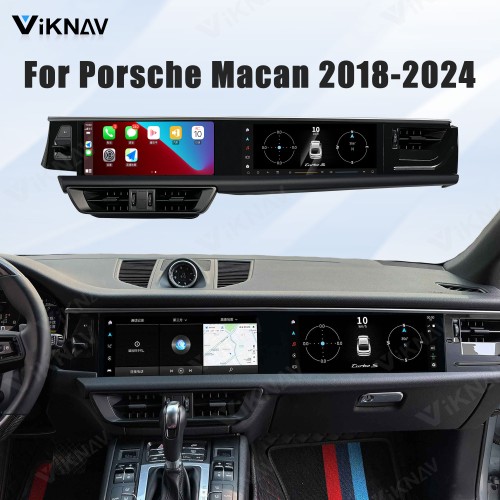 Android System 12.3 Inch+12.3 Inch Car Radio For Porsche Macan 2018-2024 Auto Stereo Wireless Carplay GPS Navigation Multimedia Player 128GB Dual Touch Screen