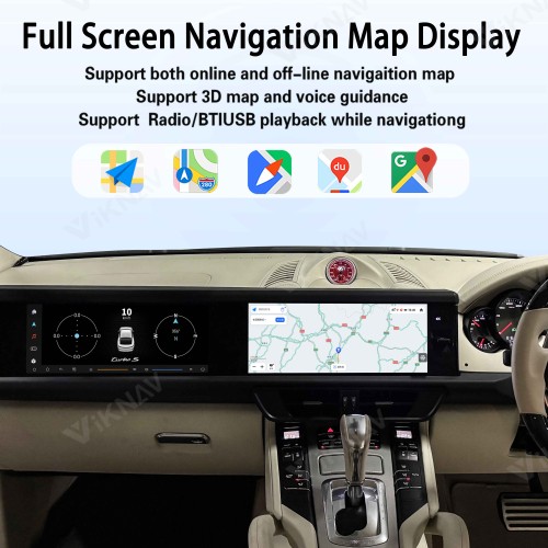 Android System 12.3 Inch+12.3 Inch Car Radio For Porsche Cayenne 2010-2017 Auto Stereo Wireless Carplay GPS Navigation Multimedia Player 128GB RHD Dual Touch Screen (Beige)