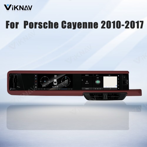Android System 12.3 Inch+12.3 Inch Car Radio For Porsche Cayenne 2010-2017 Auto Stereo Wireless Carplay GPS Navigation Multimedia Player 128GB RHD Dual Touch Screen (Bordeaux red)