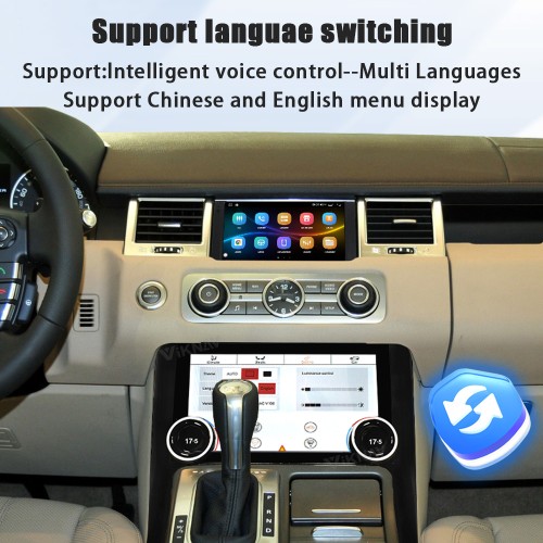 Viknav Android Radio AC Panel For Land Rover Range Sport L320 2009-2013 Wireless Carplay Android Auto Radio Touch Screen GPS Navigation Multimedia Player Air Conditioning Control(Black-RHD)