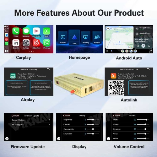 Viknav Linux Interface Decoder Box for Ford Mustang 2015 2016 Wireless CarPlay Android Auto GPS Navigation Original Car Radio Touch Screen