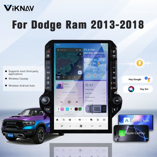 VIKNAV 14.4 Inch Android Car Stereo for Dodge Ram 2013-2018 Wireless CarPlay Android Auto GPS Navigation PLAYER