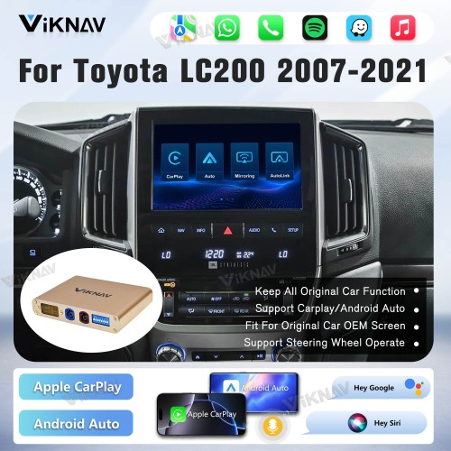 Viknav Linux Interface Box for Toyota LC200 2007-2021 Wireless CarPlay Android Auto GPS Navigation Original Car Radio Screen